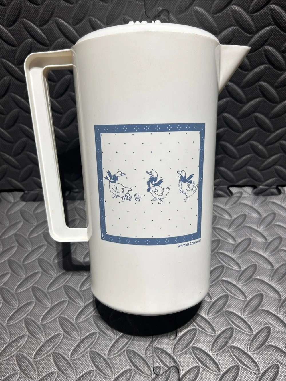 Schmidt-Cannon Vintage Cottage Core White/Blue Goose Pattern Pitcher